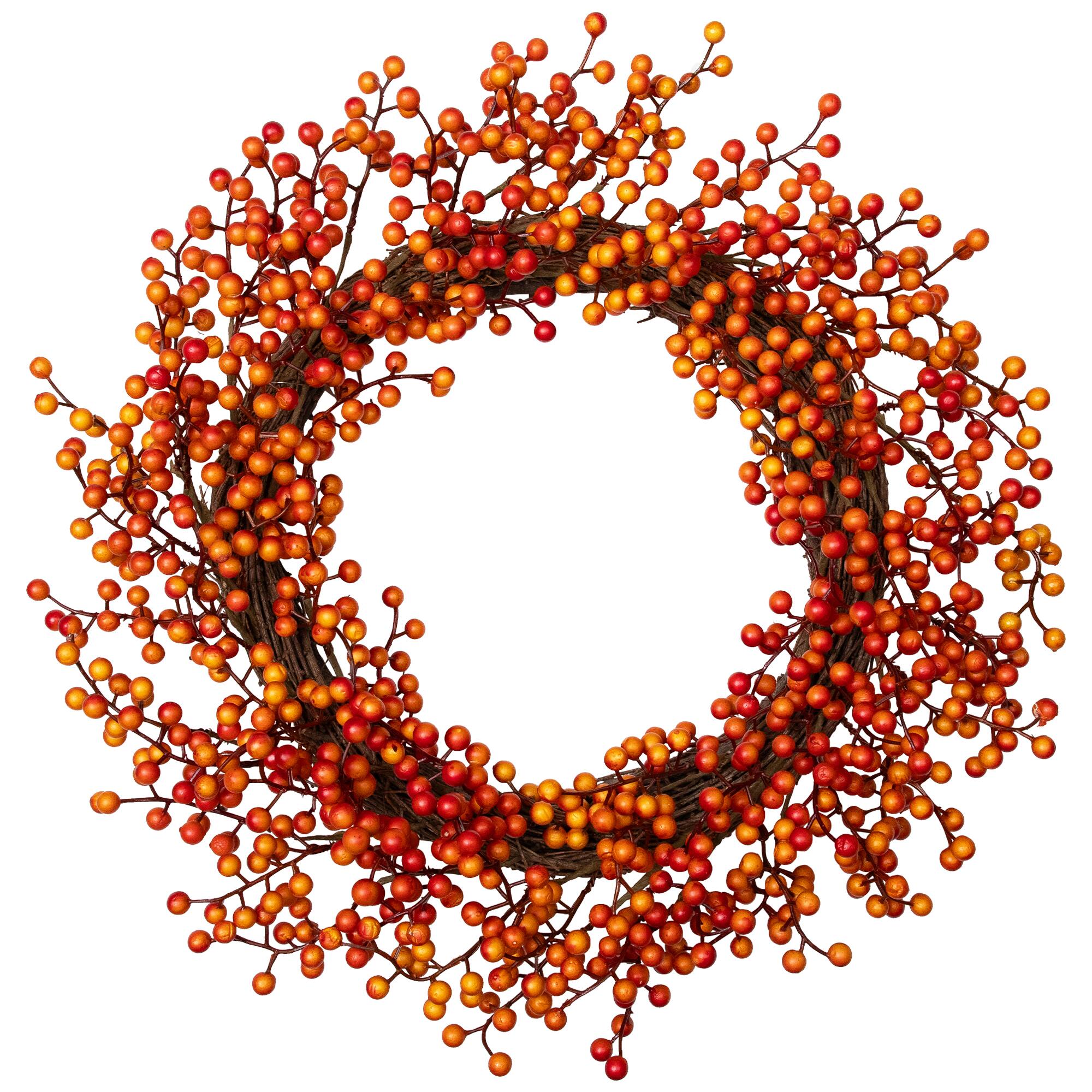 18" Red & Orange Berries Artificial Fall Harvest Twig Wreath